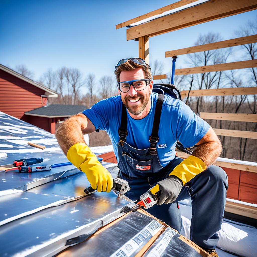DIY bubble insulation installation under metal roofing